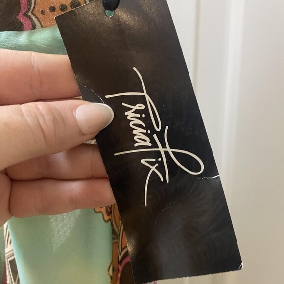 Tricia Fix Dress Womens Medium Green Floral Boho Maxi Halter Open Back Beach - Picture 2 of 4